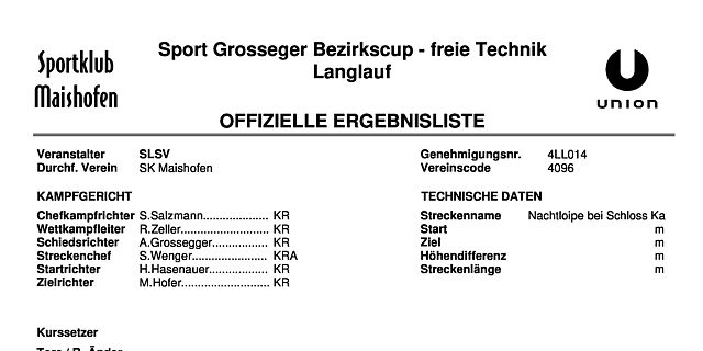 Sport Grossegger Langlauf Bezirkscup Ergebnisliste