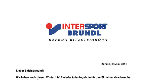 Materialeinkauf Intersport Bründl Saison 2011/12