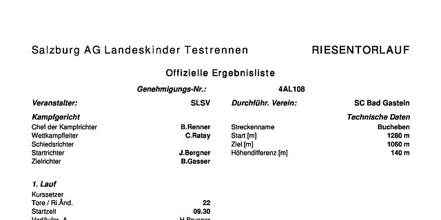 Landeskinder Testrennen in Badgastein Jg. 1997/1998