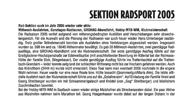 Jahresrückblick RADSPORT 2005